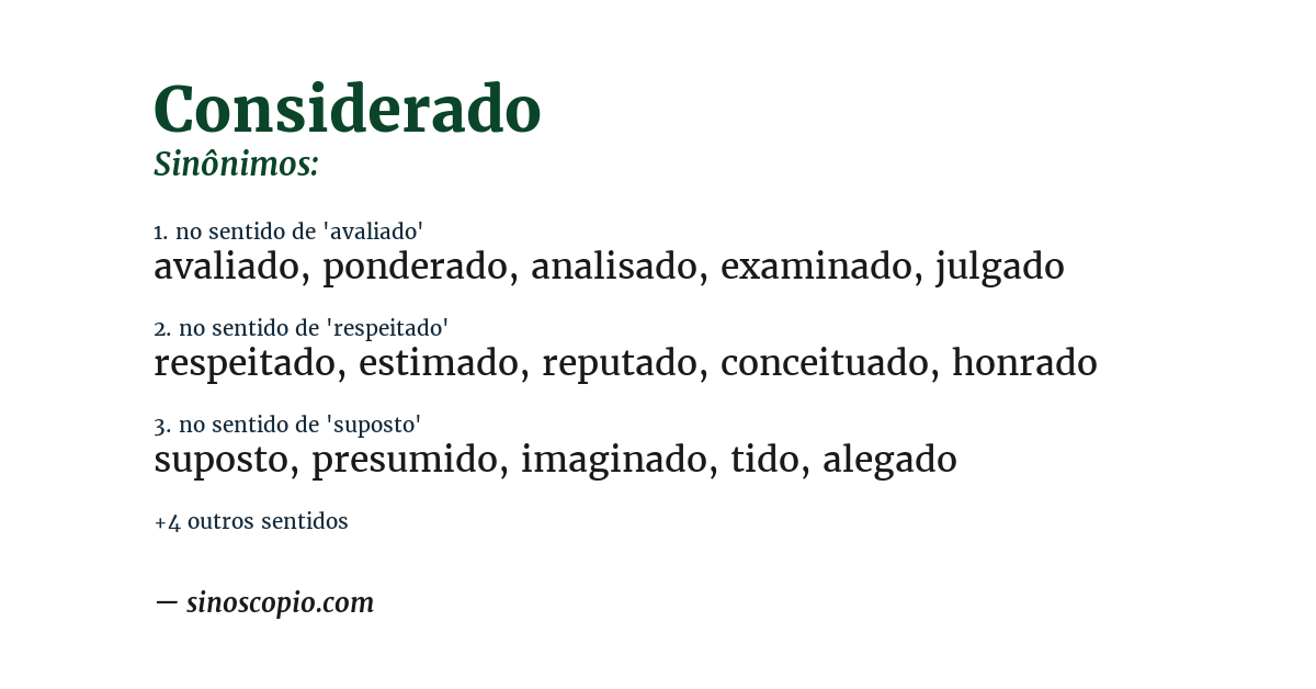 Sinônimo de considerado