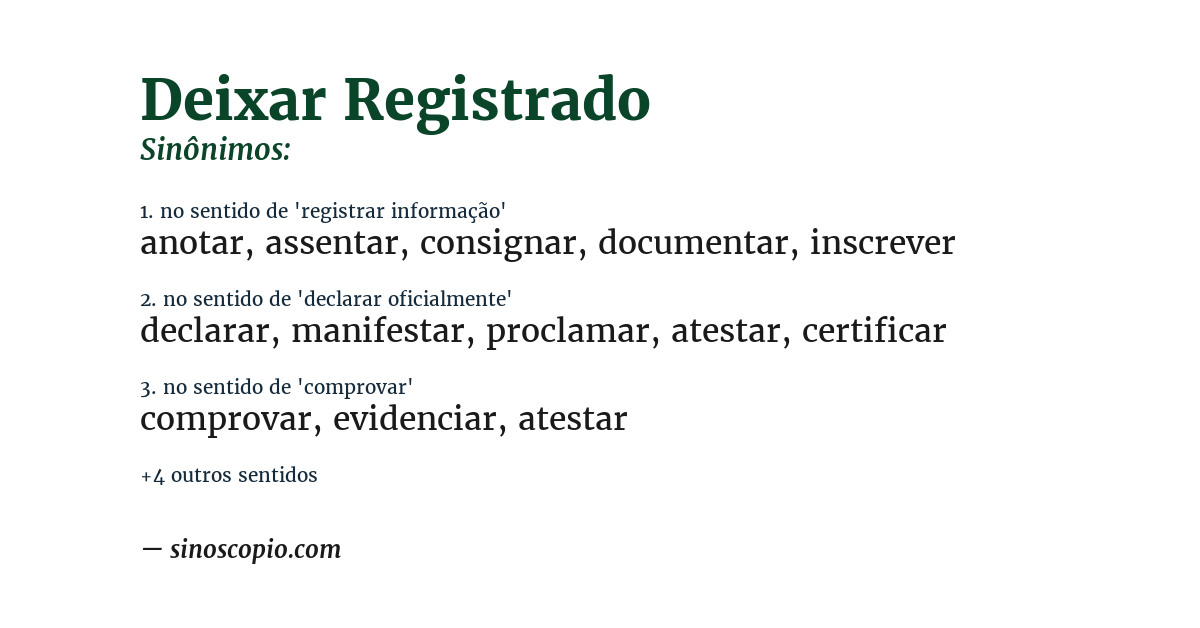Sinônimo de deixar registrado