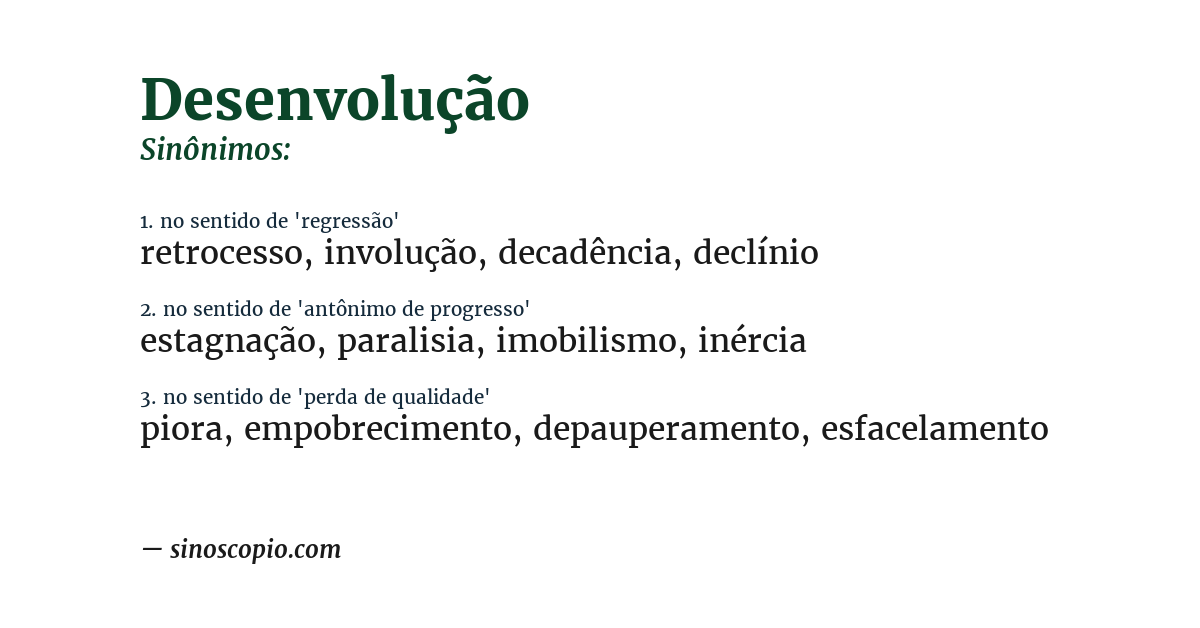 Sinônimo de desenvolução