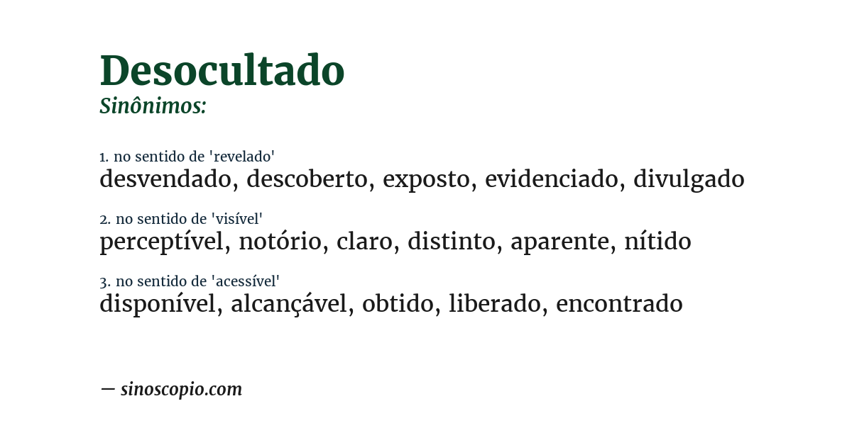 Sinônimo de desocultado