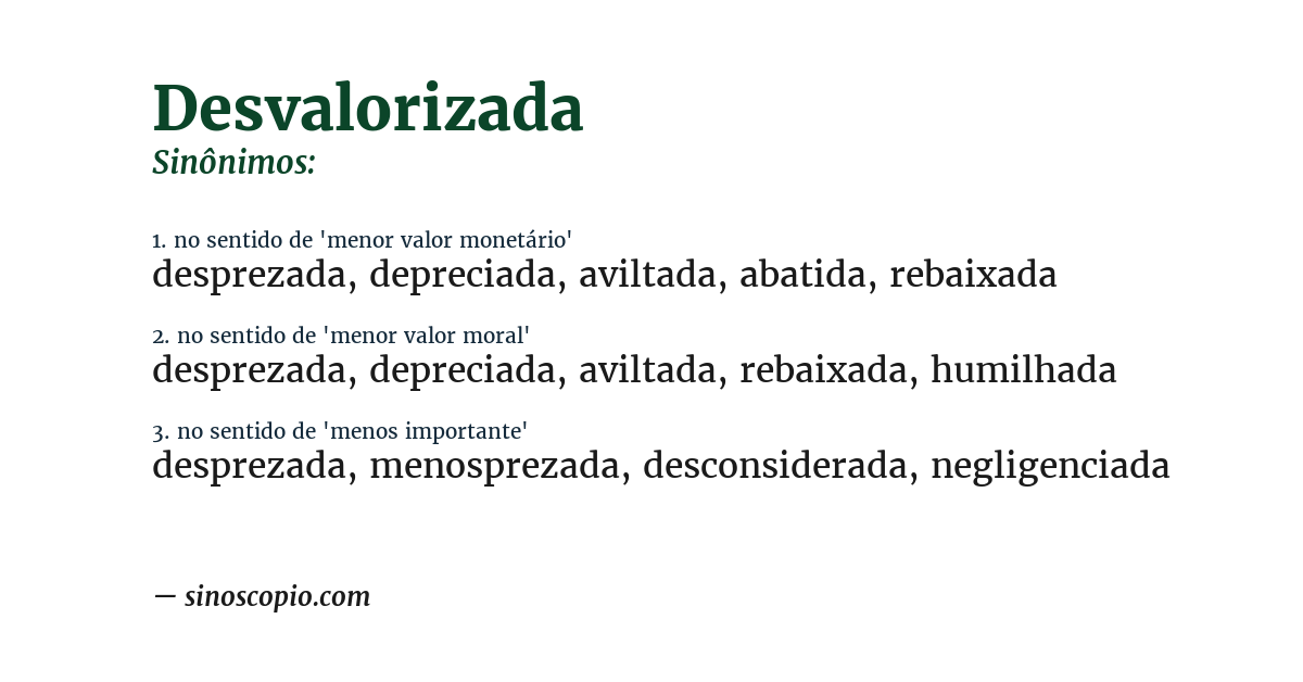 Sinônimo de desvalorizada