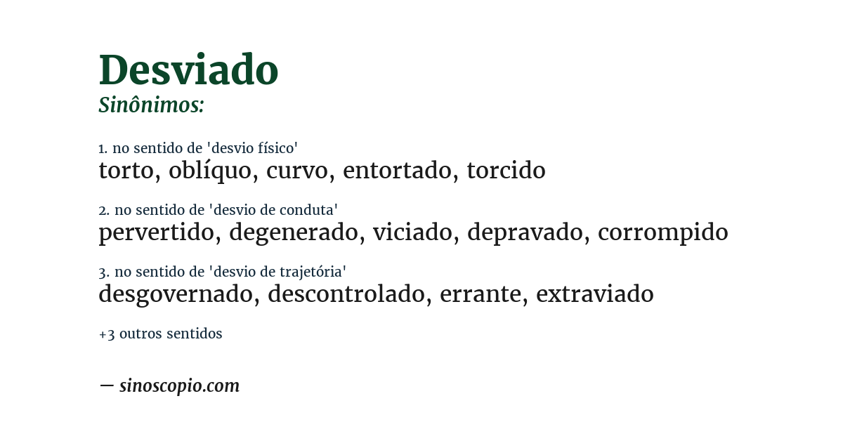 Sinônimo de desviado