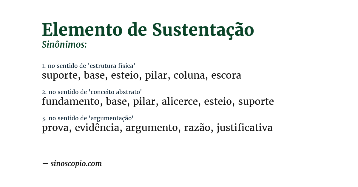 Sinônimo de elemento de sustentação