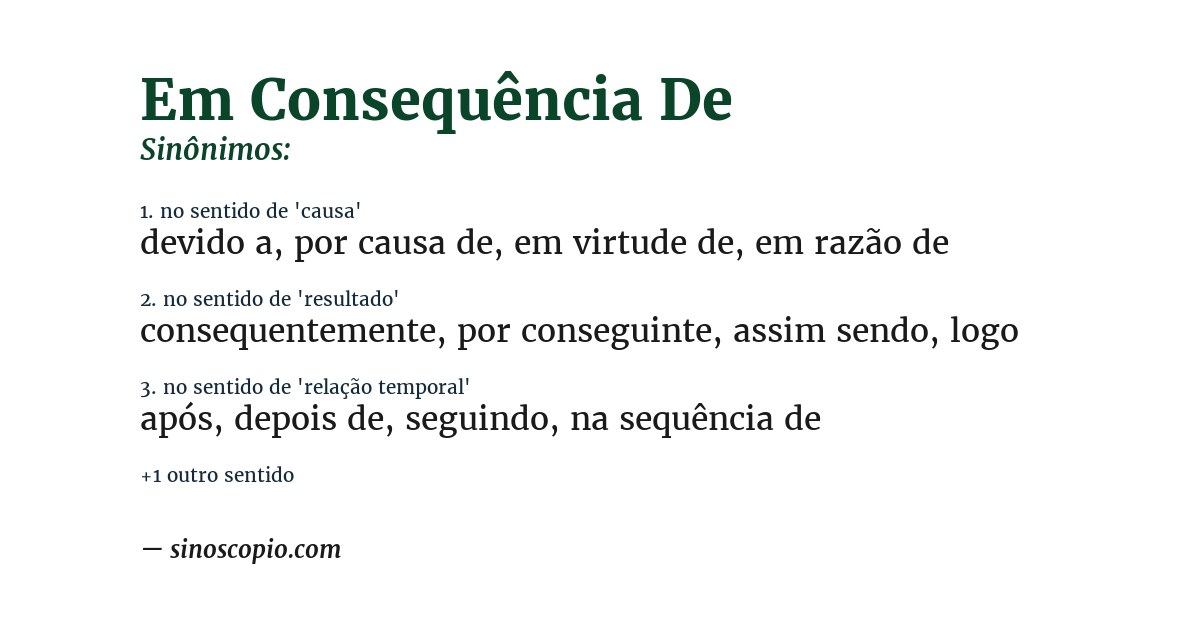 Sinônimo de em consequência de
