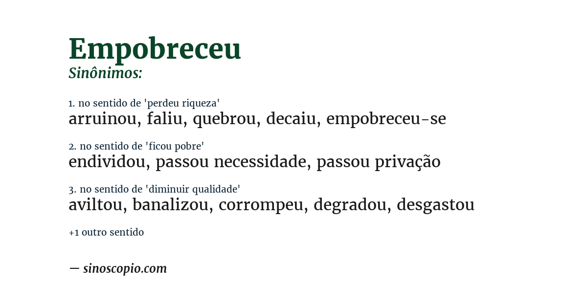 Sinônimo de empobreceu