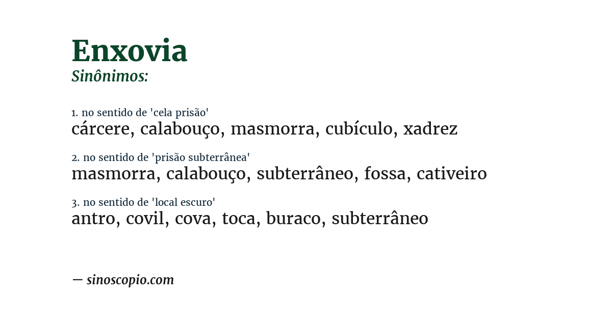 Sinônimo de enxovia