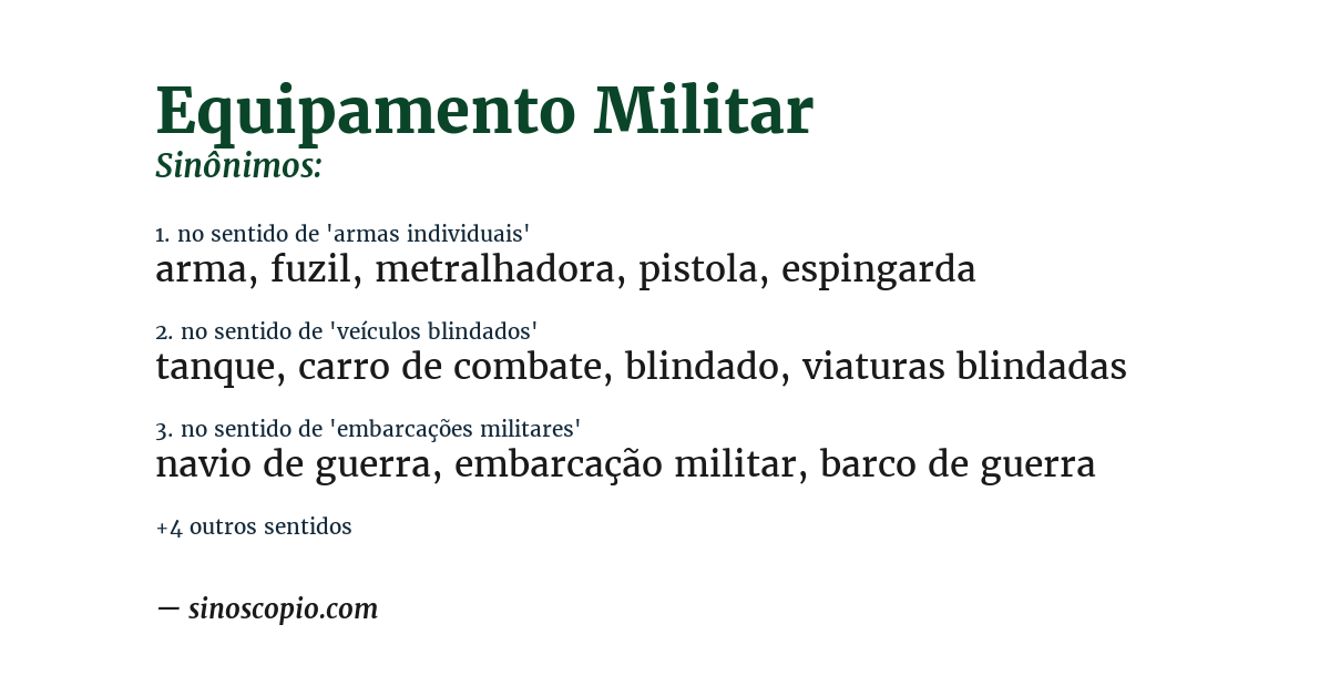 Sinônimo de equipamento militar