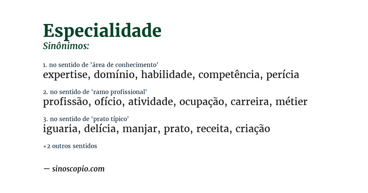 Sinônimo de especialidade
