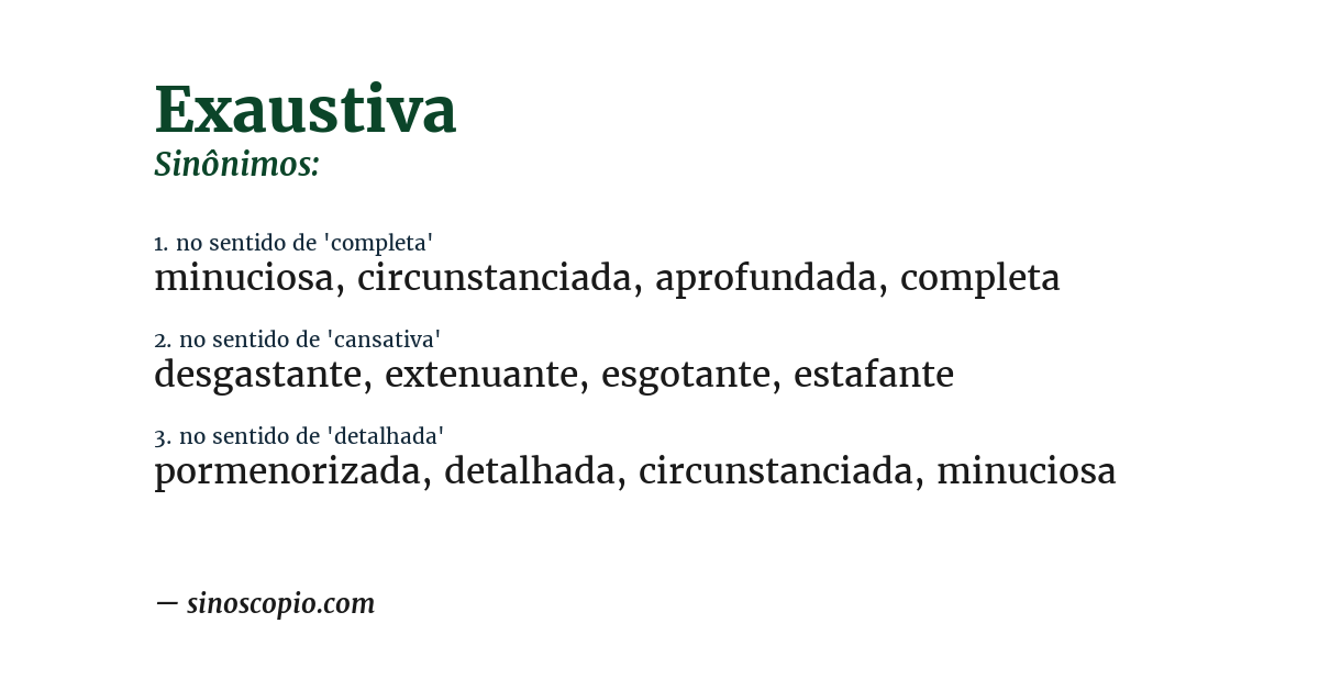 Sinônimo de exaustiva
