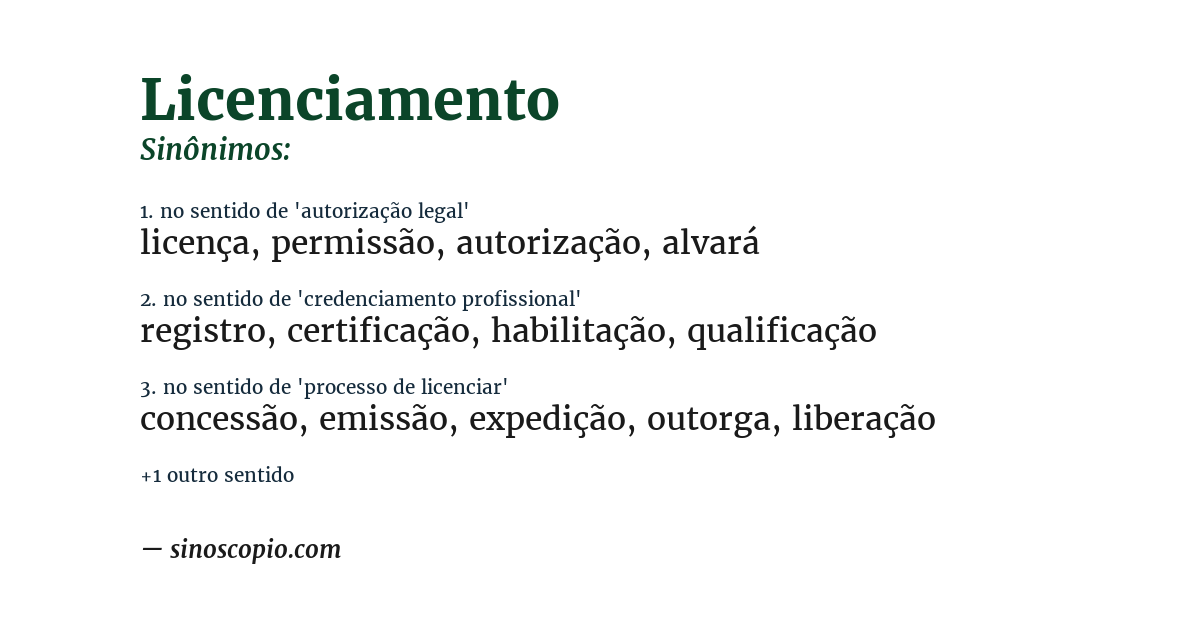 Sinônimo de licenciamento