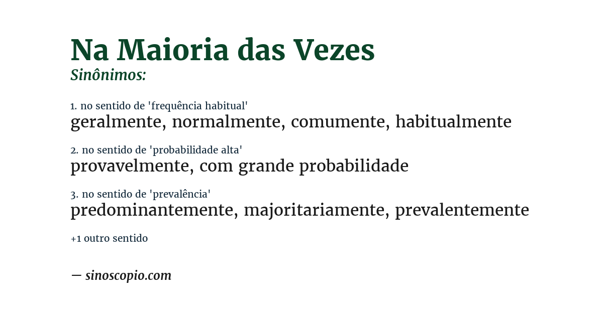 Sinônimo de na maioria das vezes