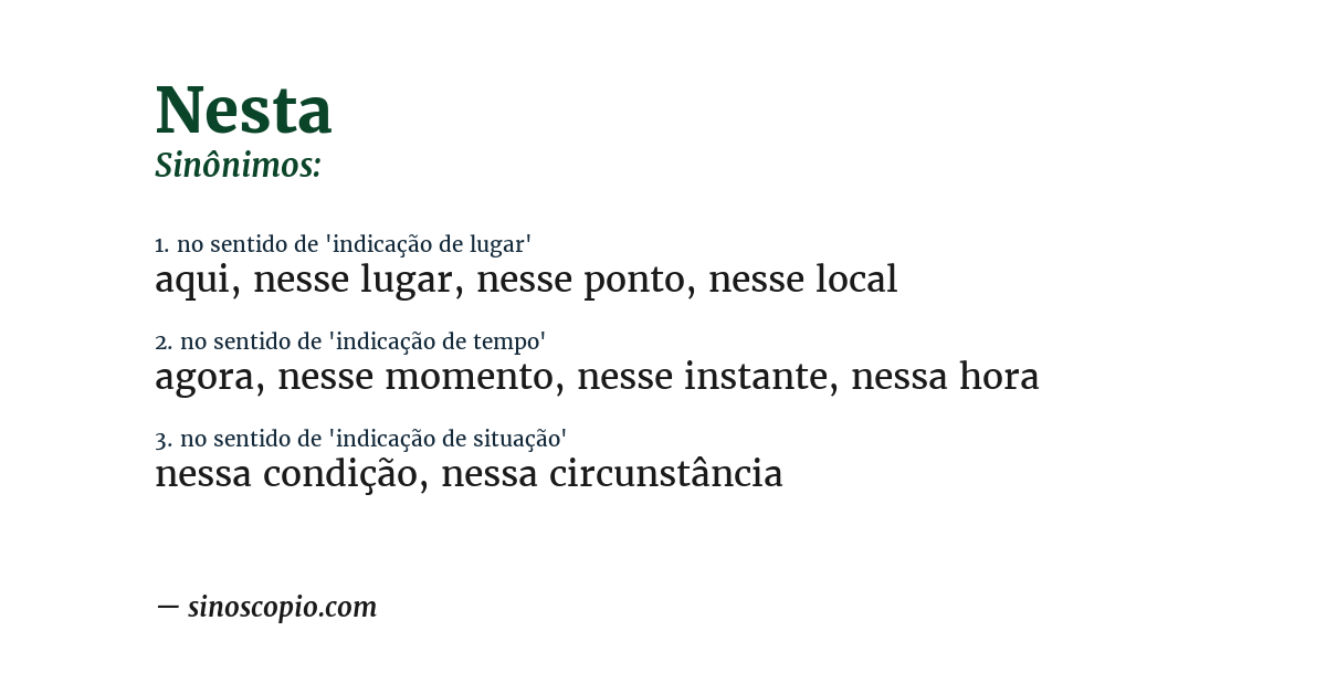 Sinônimo de nesta