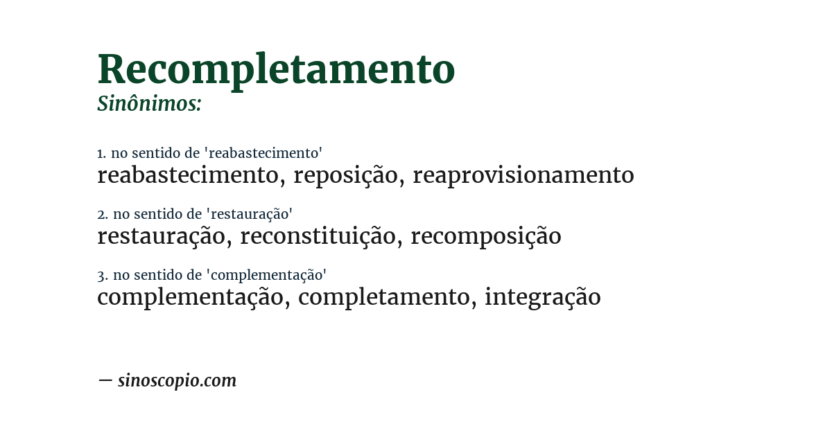 Sinônimo de recompletamento