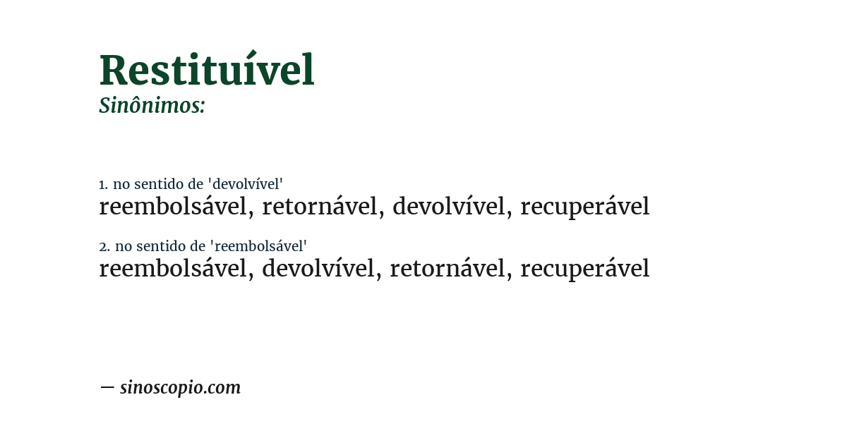 Sinônimo de restituível