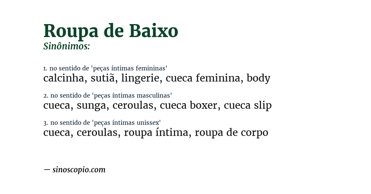 Sinônimo de roupa de baixo