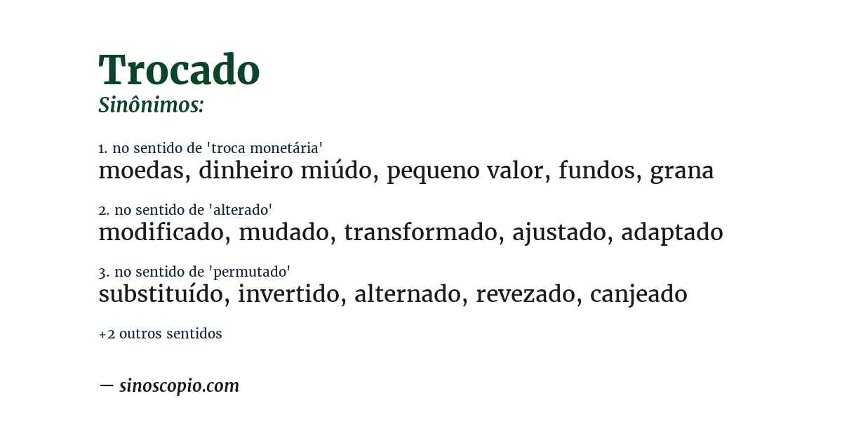 Sinônimo de trocado
