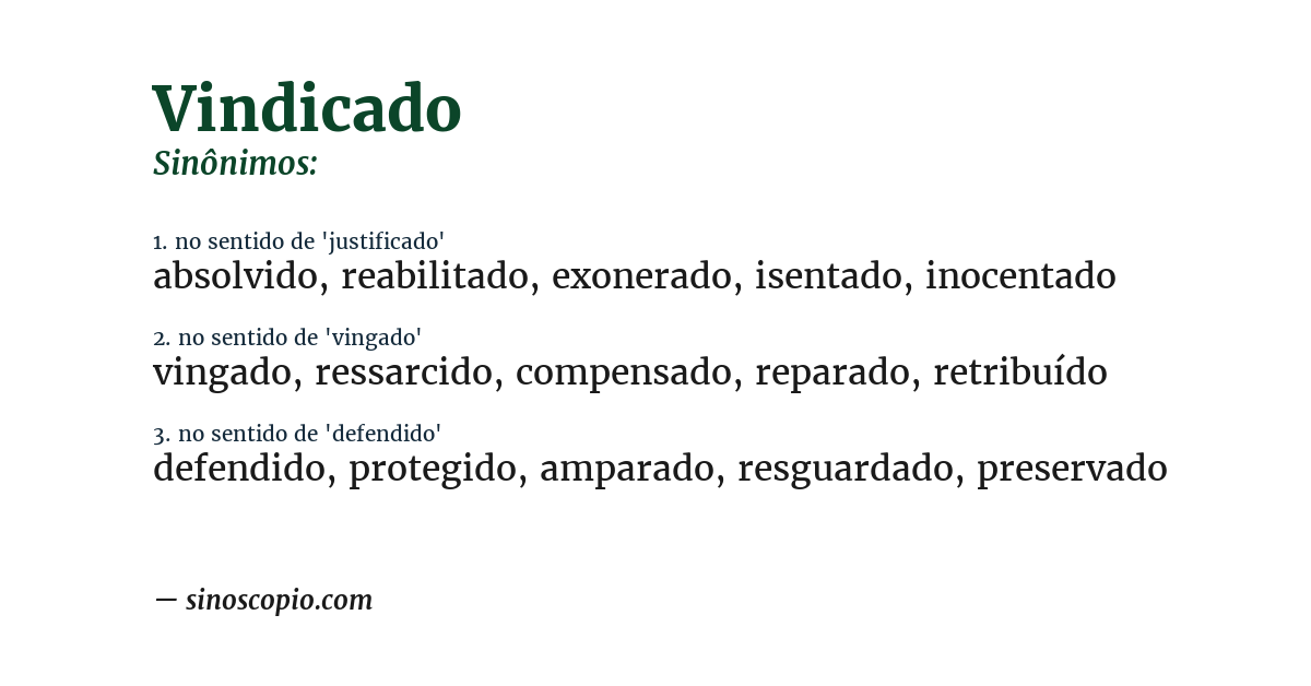 Sinônimo de vindicado