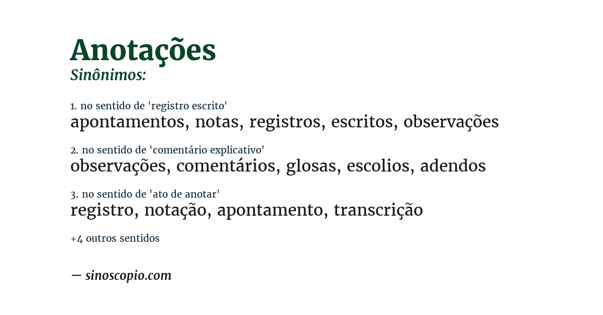Sinônimo de anotações