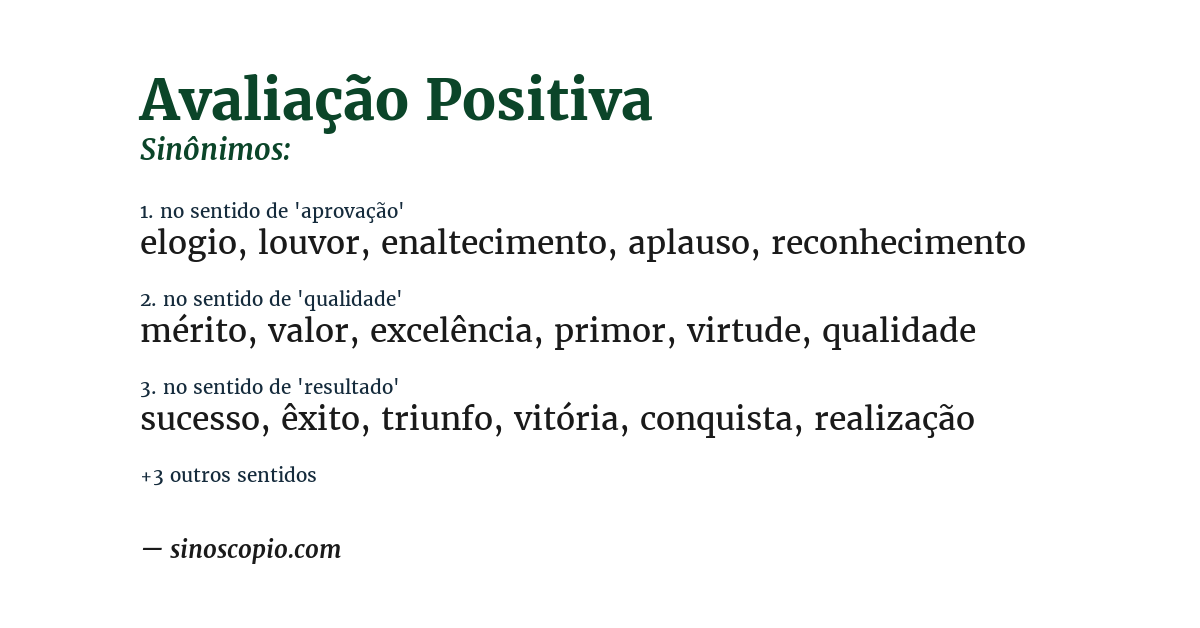 Sinônimo de avaliação positiva