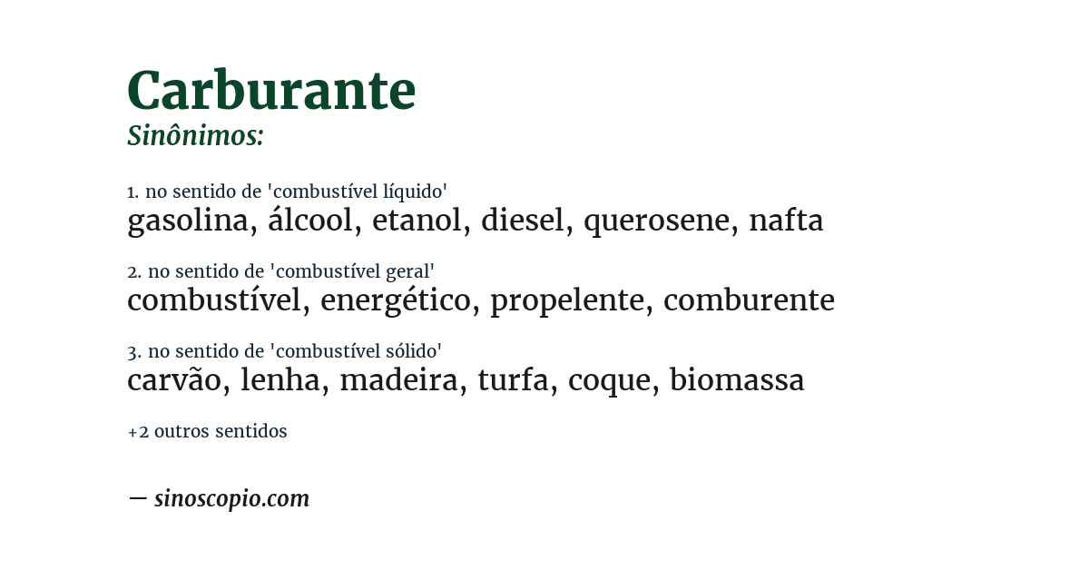 Sinônimo de carburante
