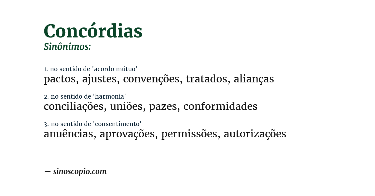 Sinônimo de concórdias