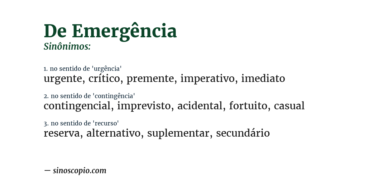 Sinônimo de de emergência