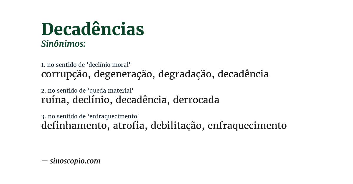 Sinônimo de decadências