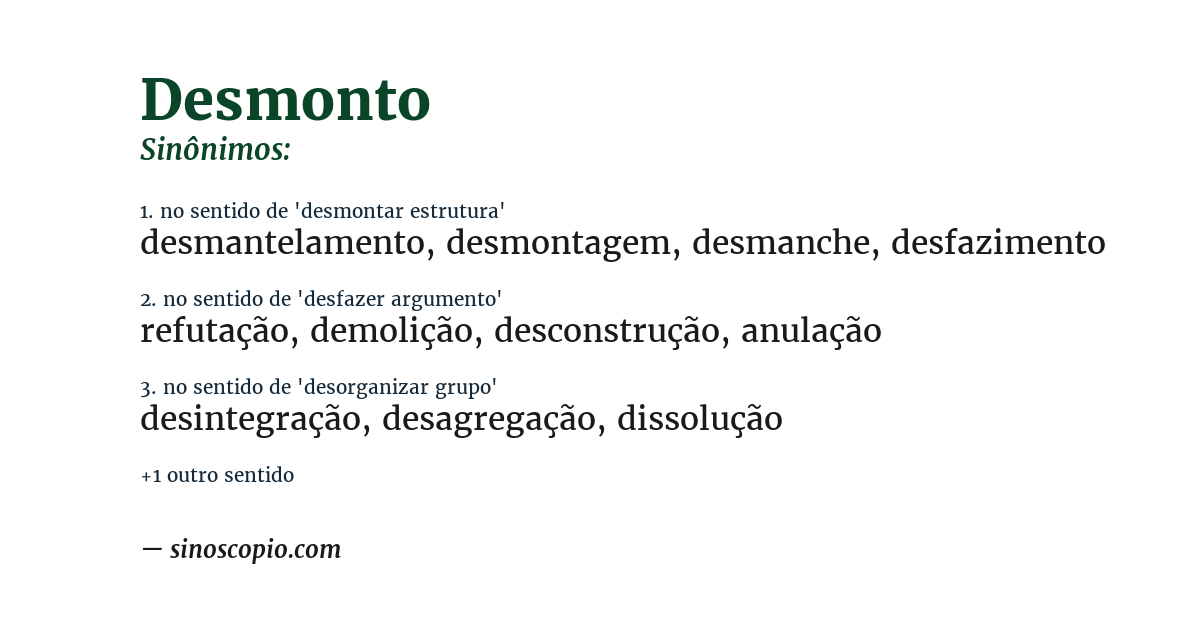 Sinônimo de desmonto