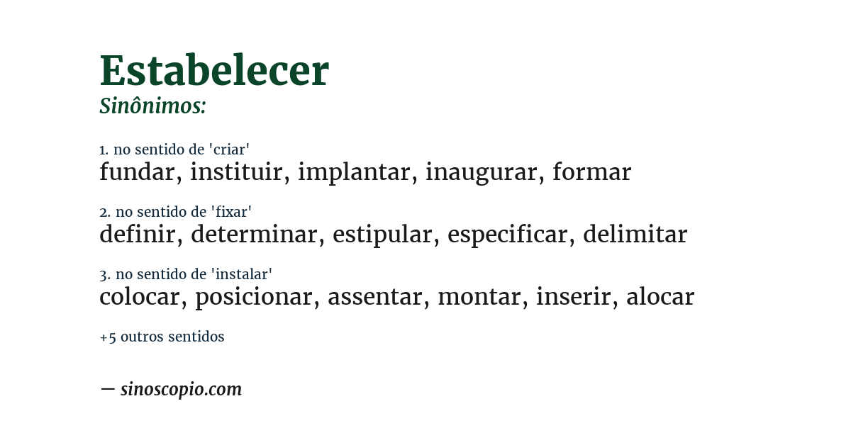 Sinônimo de estabelecer