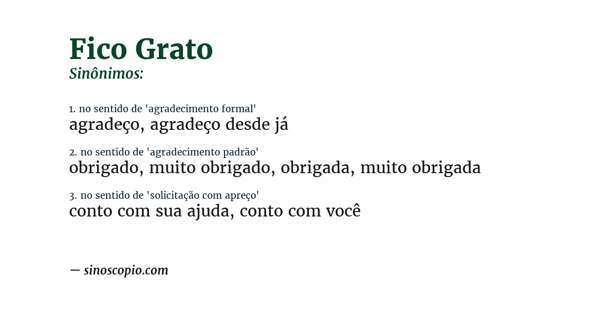 Sinônimo de fico grato