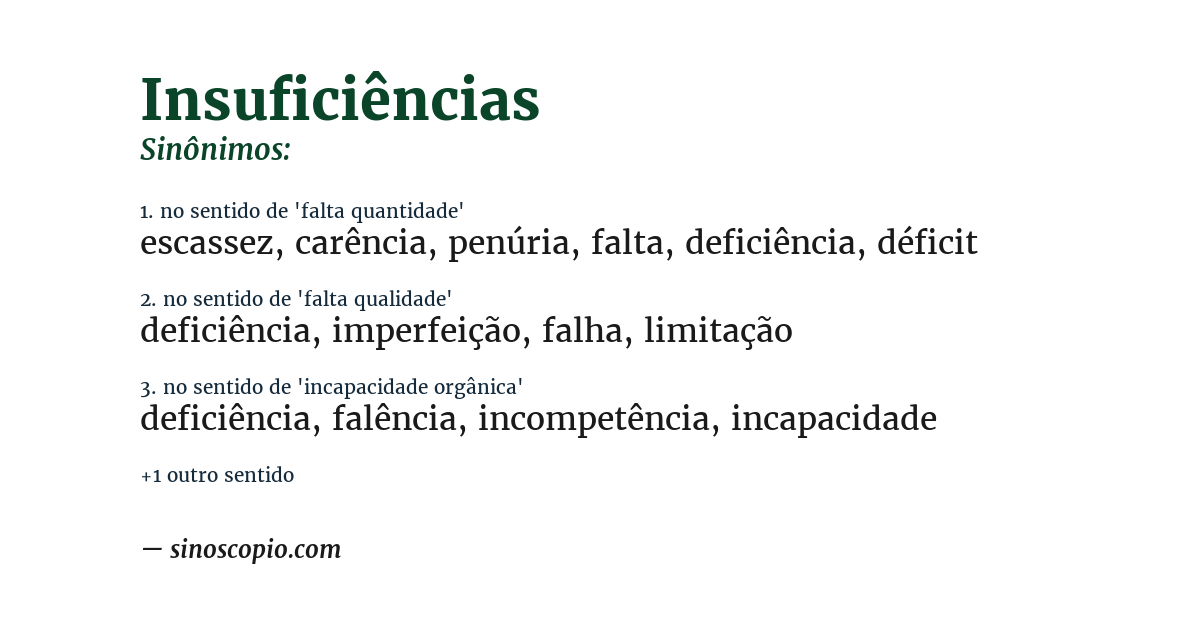 Sinônimo de insuficiências