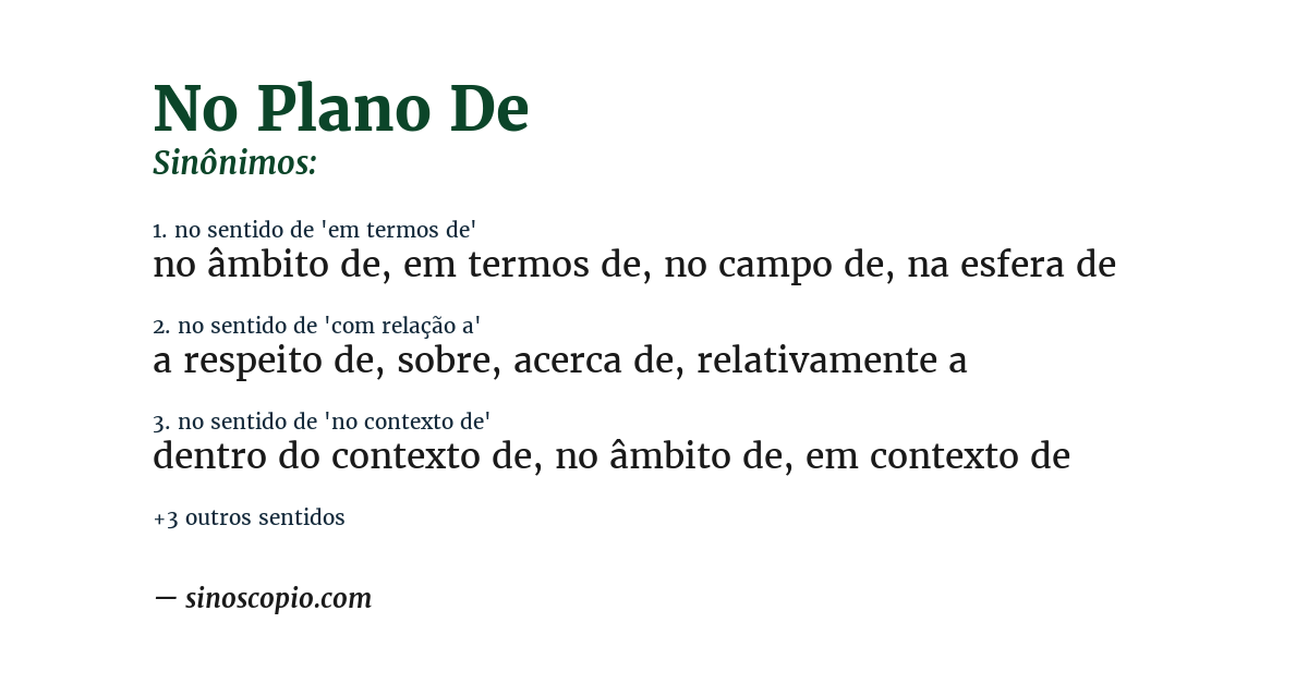 Sinônimo de no plano de