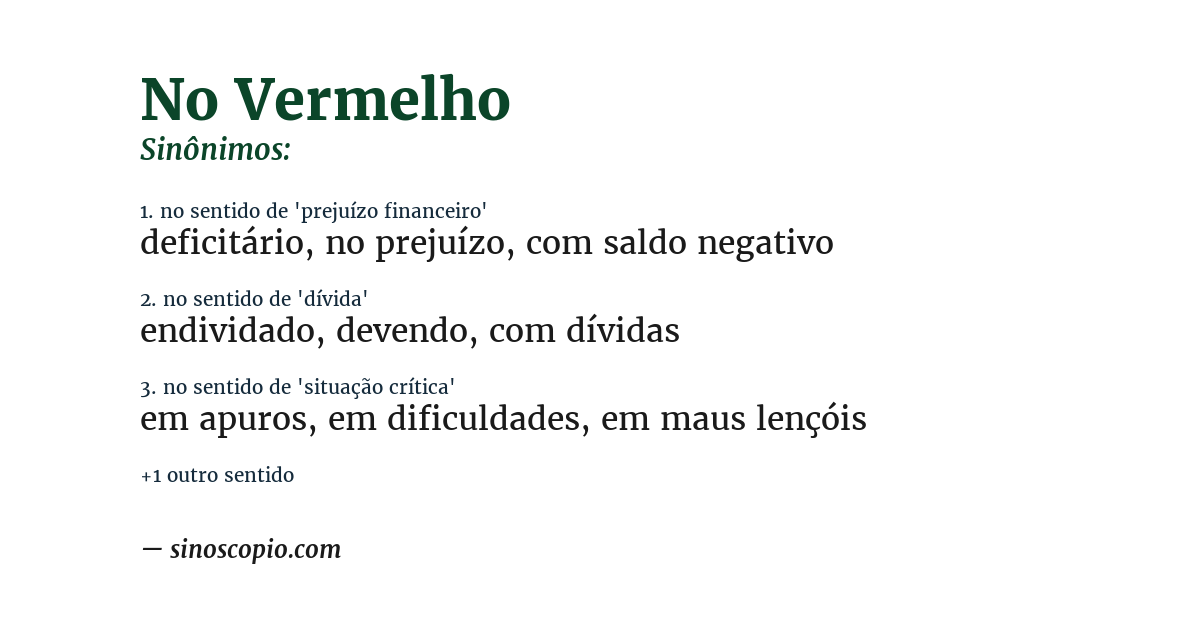 Sinônimo de no vermelho
