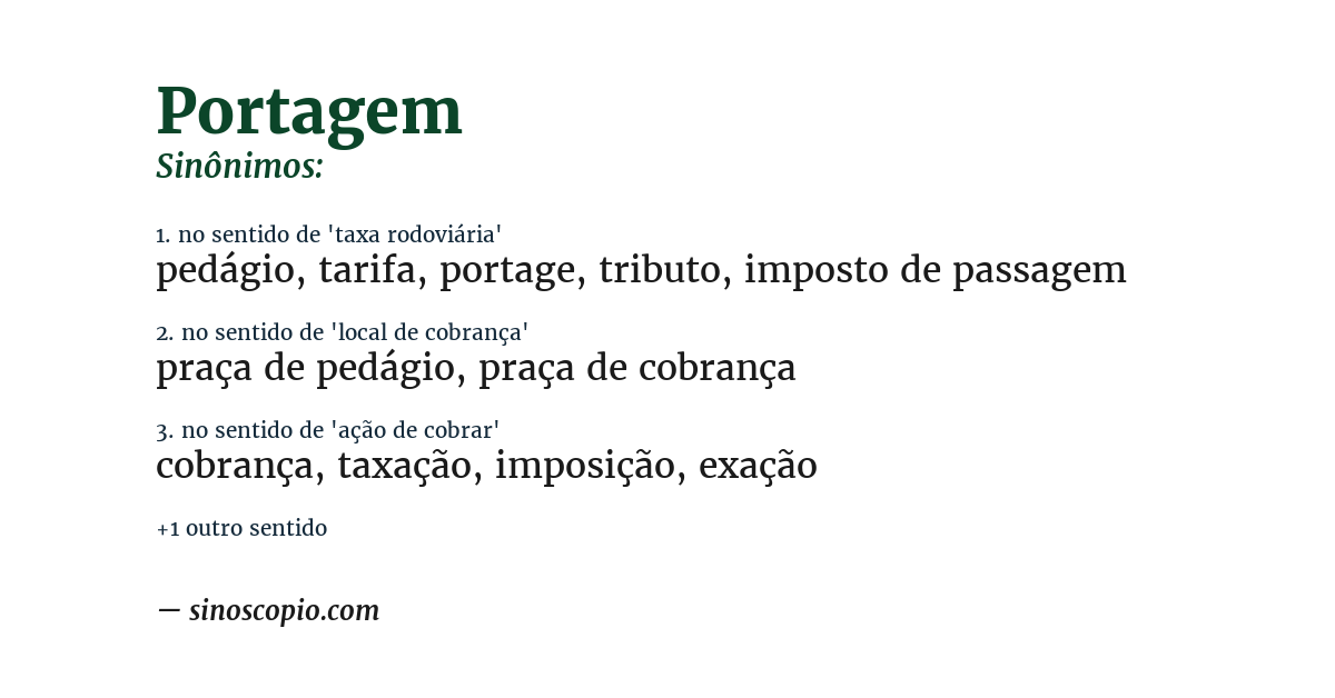 Sinônimo de portagem