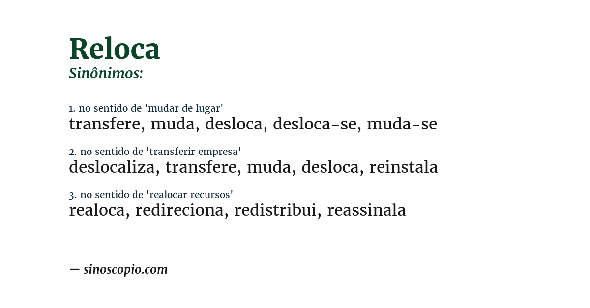 Sinônimo de reloca