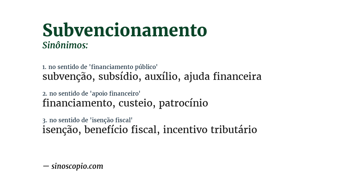 Sinônimo de subvencionamento