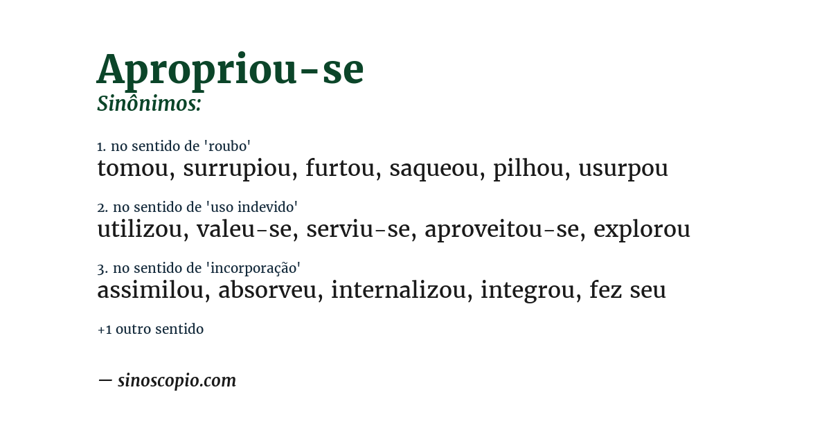 Sinônimo de apropriou-se