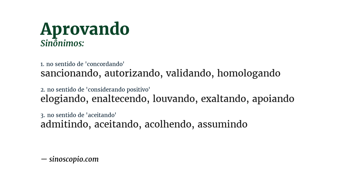 Sinônimo de aprovando