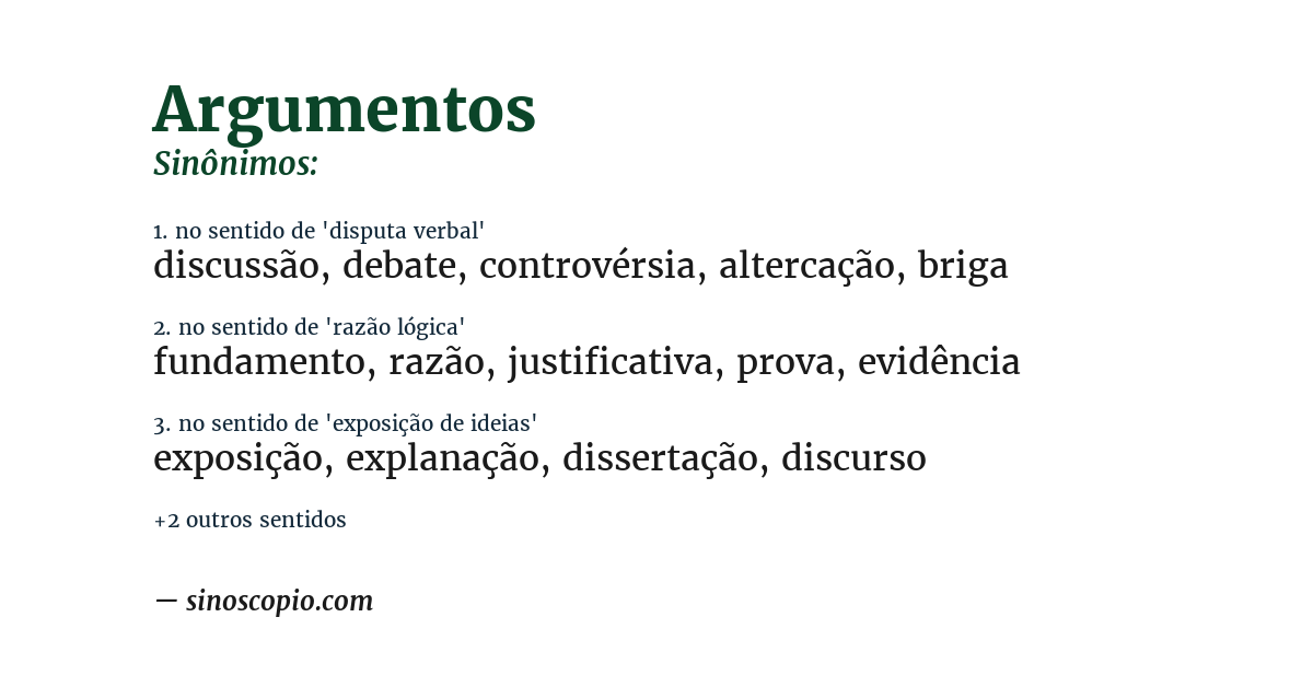 Sinônimo de argumentos