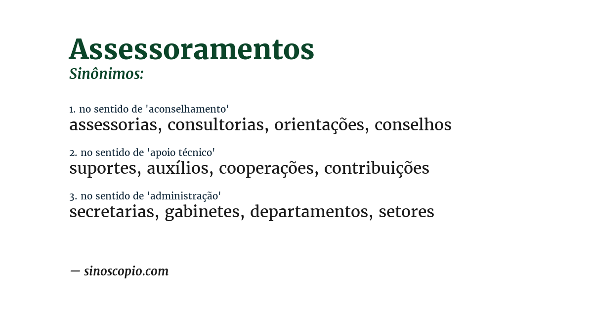 Sinônimo de assessoramentos
