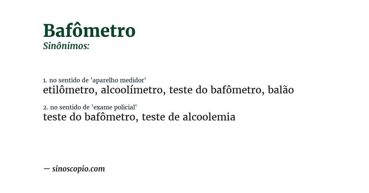 Sinônimo de bafômetro