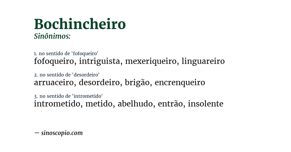 Sinônimo de bochincheiro