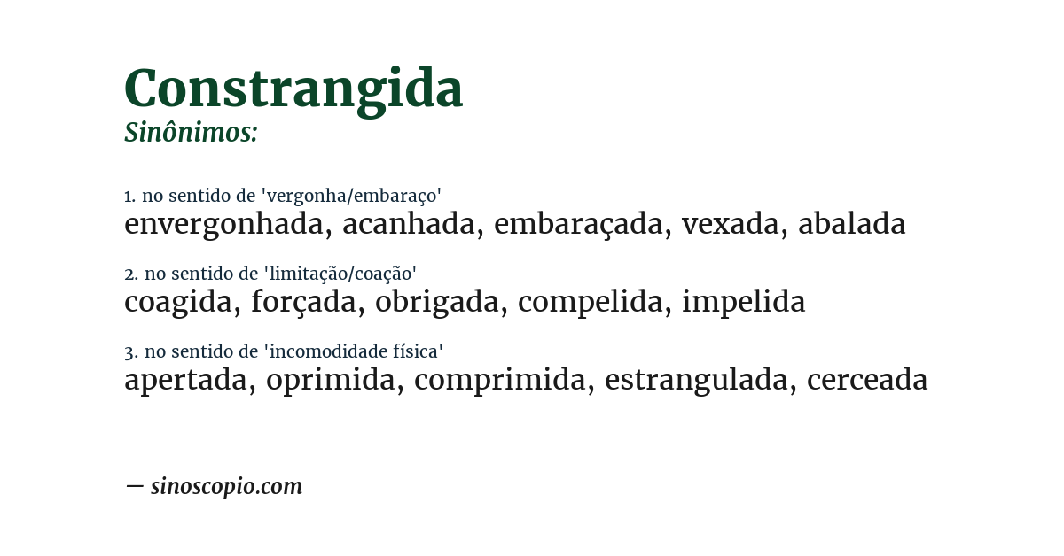 Sinônimo de constrangida