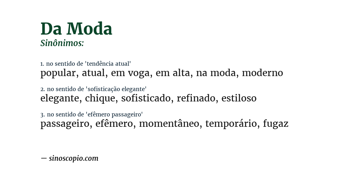 Sinônimo de da moda