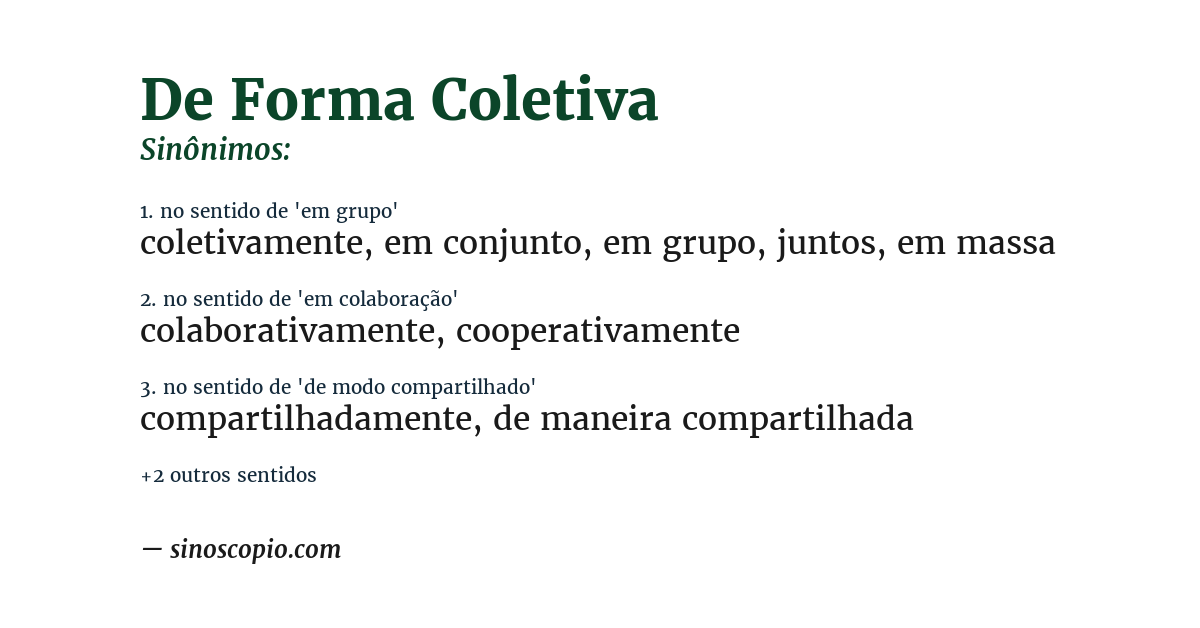 Sinônimo de de forma coletiva