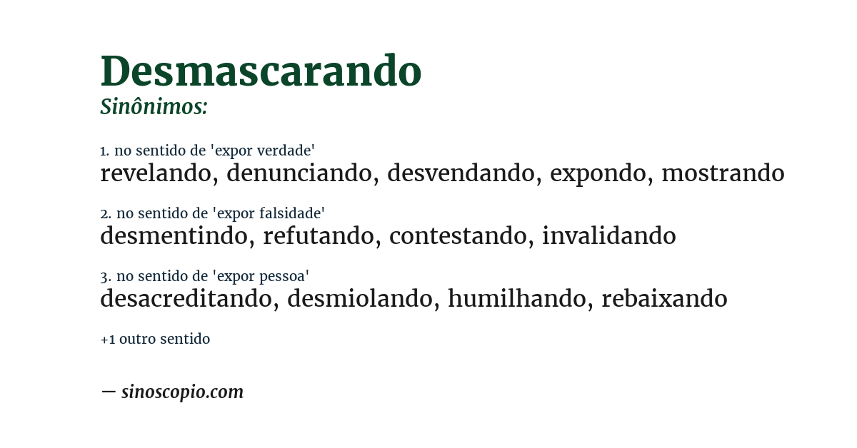 Sinônimo de desmascarando