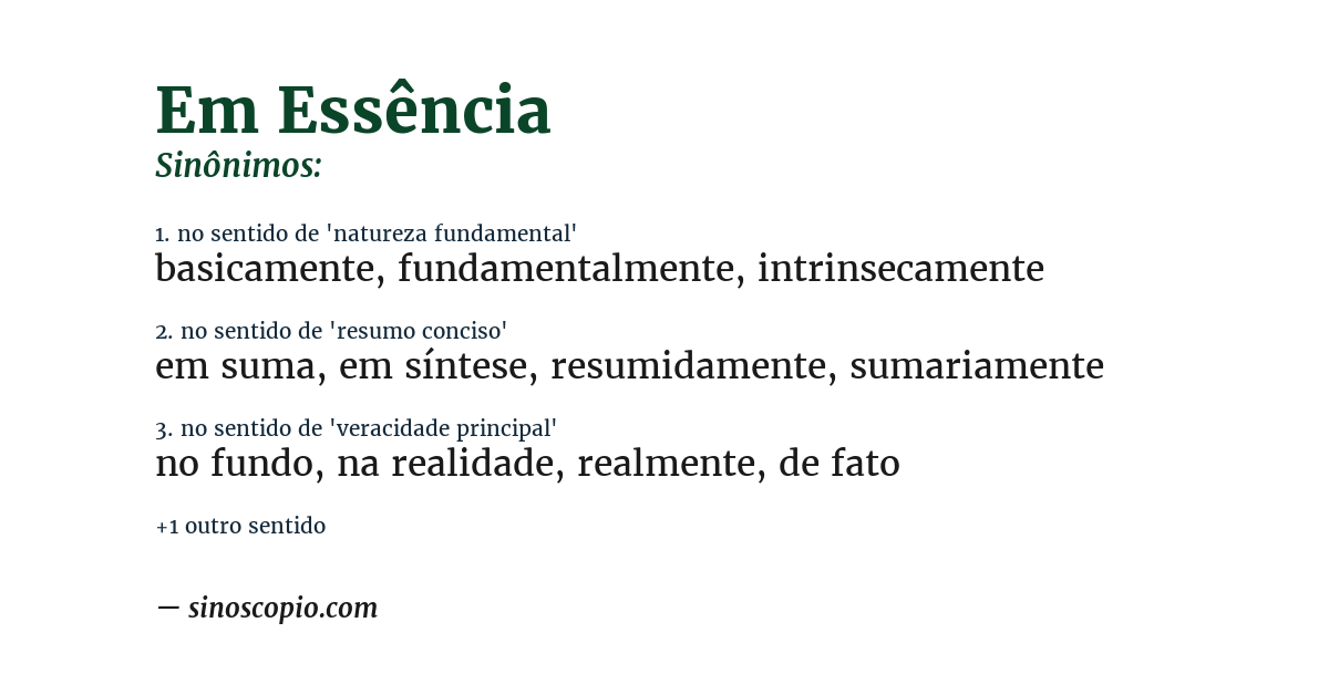 Sinônimo de em essência