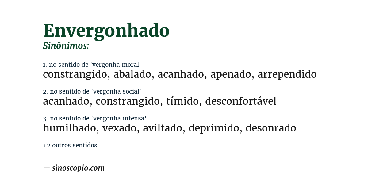 Sinônimo de envergonhado
