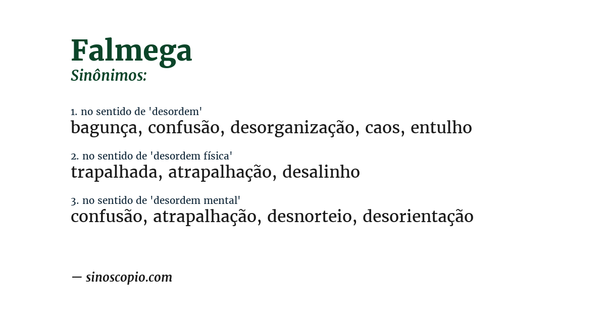 Sinônimo de falmega