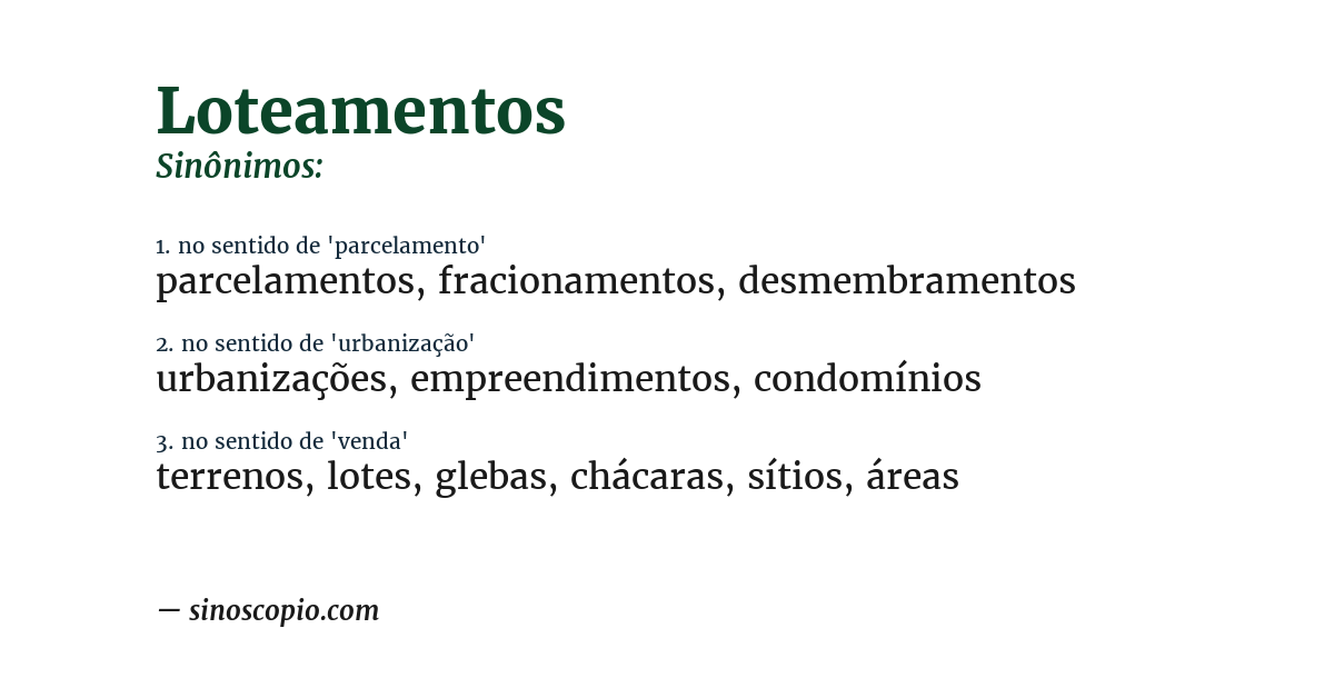 Sinônimo de loteamentos